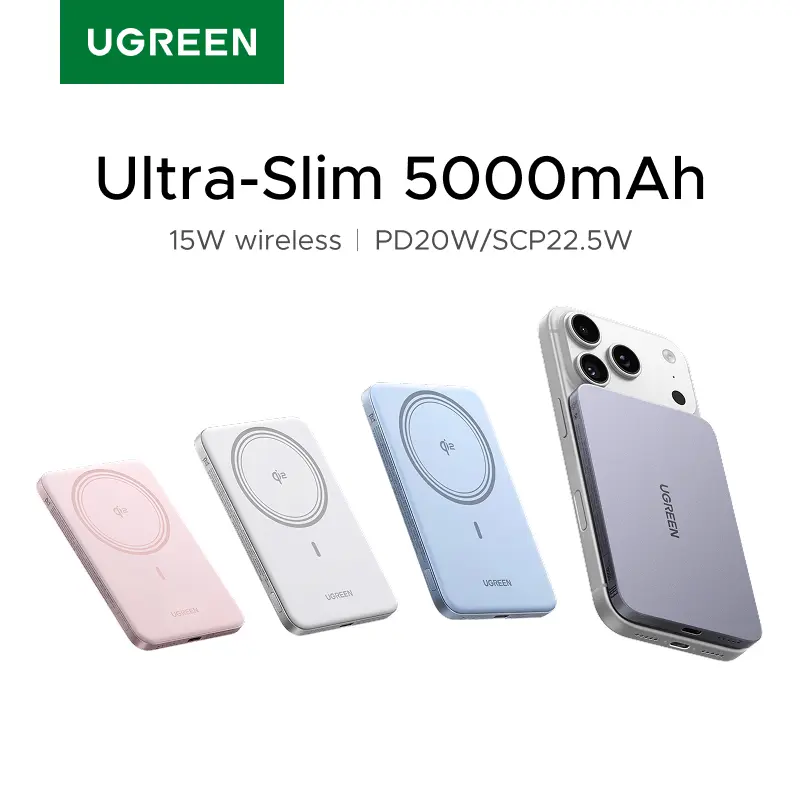[LIVE ONLY]UGREEN QI2 Power Bank, 8.6mm Ultra-Slim 5000mAh Magnetic Battery, 20W PD Fast Charging Portable Charger, MagSafe-Compatible External Battery for iPhone 17/16/15/14 Series, Grey,tiktokshopmemorialday