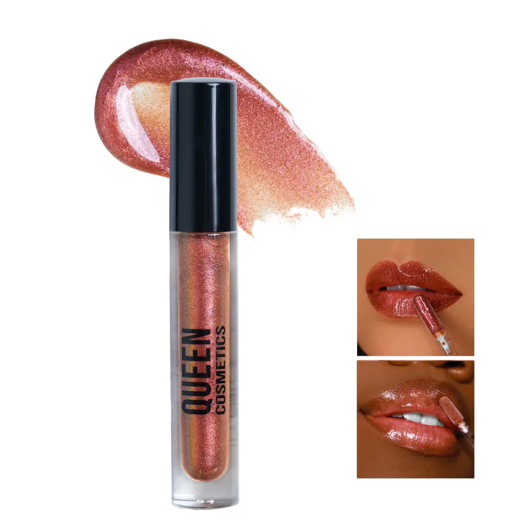 Queen Cosmetics Muse High Shine Diamond Shimmer Gloss Raspberry Colored Lipgloss with Shimmering Particles for Luxurious and Hydrating Lip Makeup
