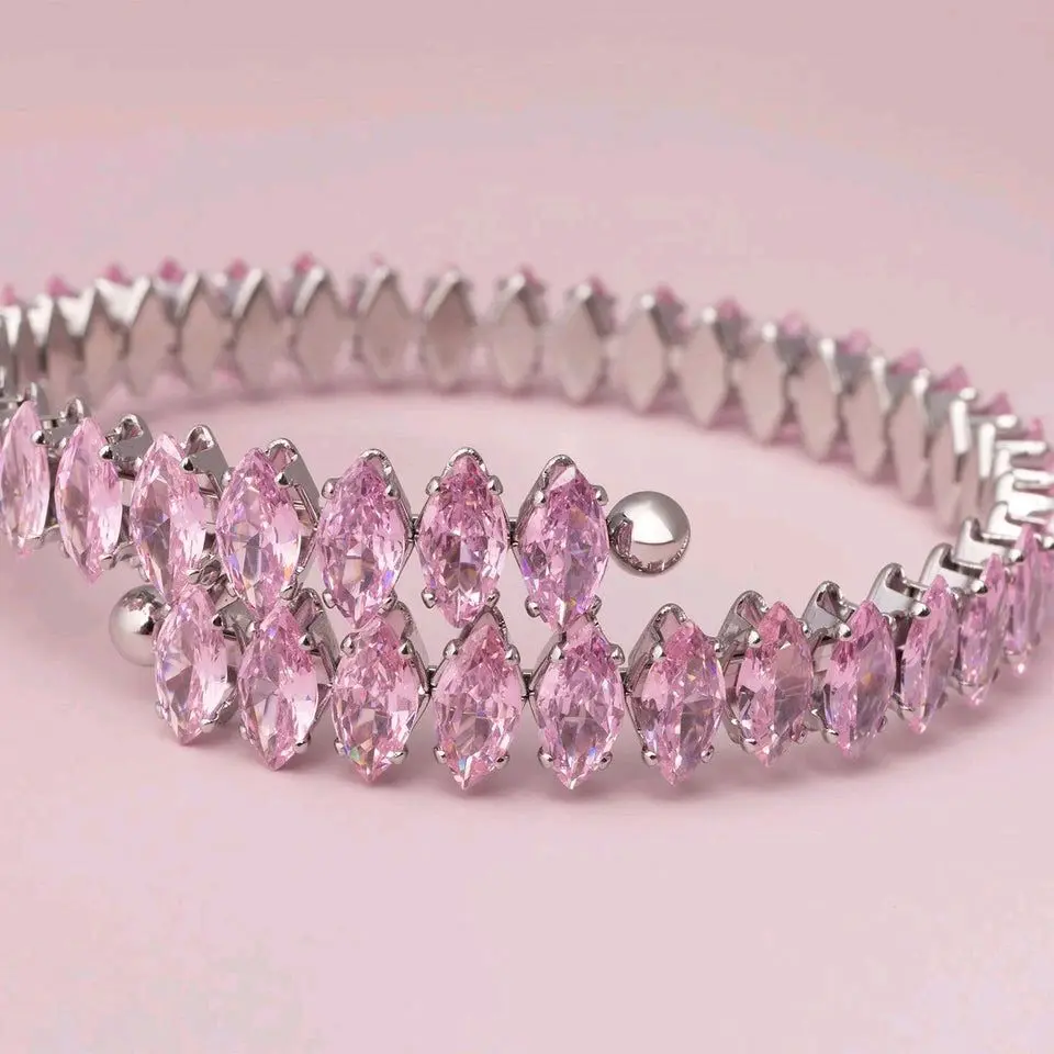 Elegant Marquise CZ Cuff Bracelet for Women, Rhodium-Plated Adjustable Cuff with Bling Effect for Casual/Formal Wear, Fits 6-8", Open Cuff