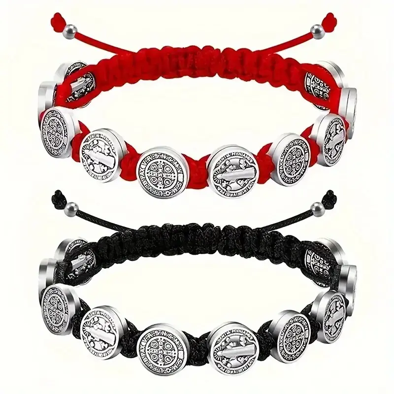 2 counts St Benedict Woven Bracelet, Adjustable Virgin Mary Figure Design, Bohemian Style Jewelry for Women and Men, Perfect for Parties and Daily Wear，Daily Clothing Decor for Birthday Gift, Elegant Jewelry Bracelet Braided Bracelets