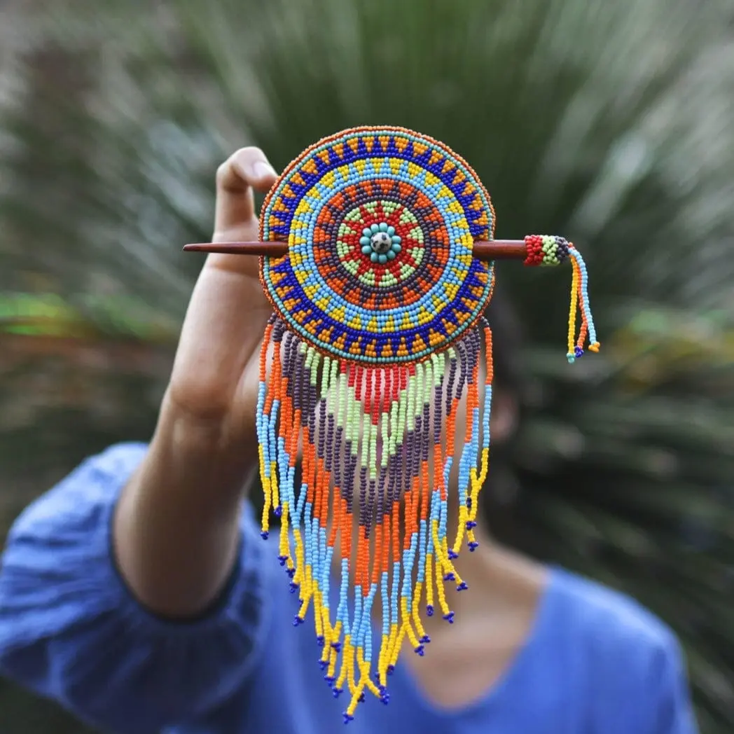 Carnival Tiara - Native Beaded Hair Barrette in Festival Colors - Handmade by Mexican Artisans - Mother Sierra
