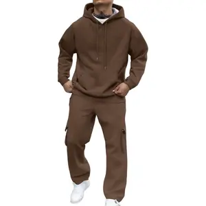 Mens Sweatsuits 2 Piece Set Fleece Hoodies and Cargo Sweatpants Set Casual Athletic Tracksuits Winter Jogging Suit