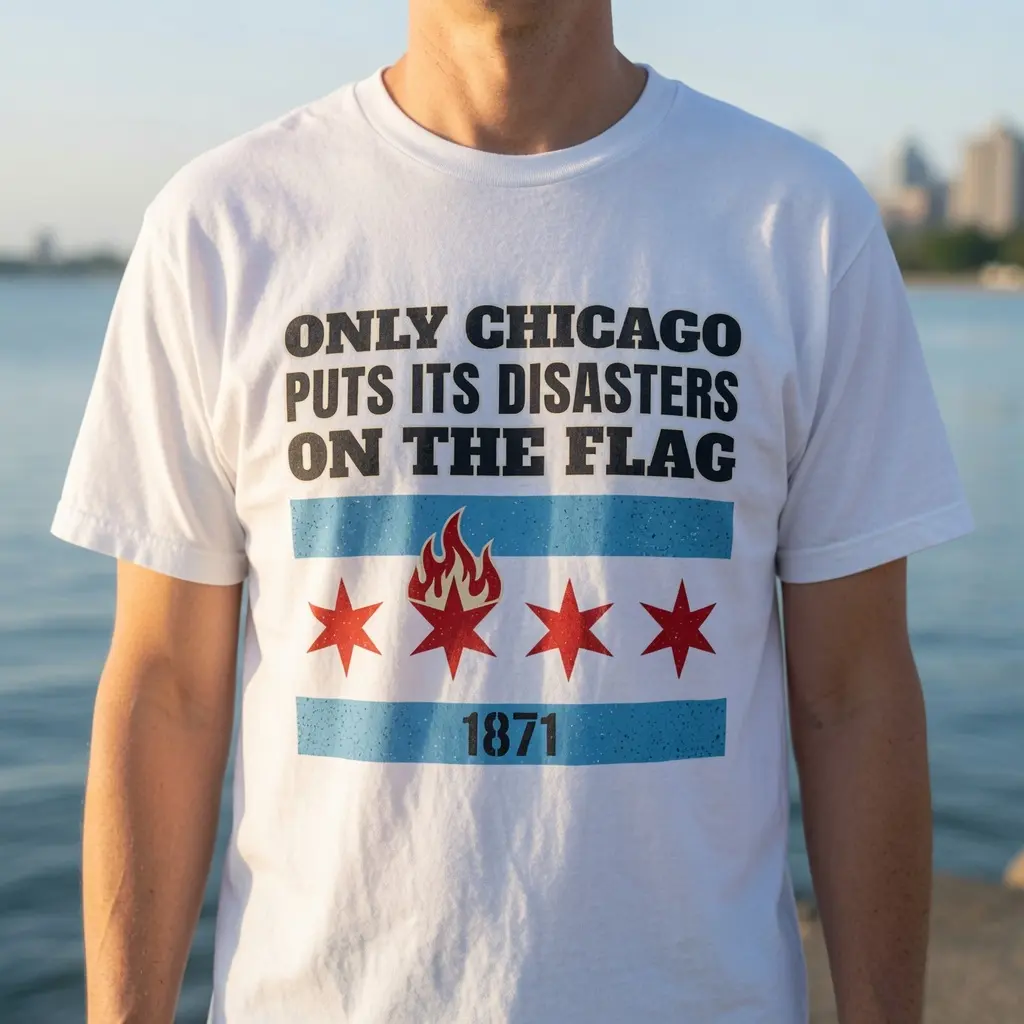 Chicago Flag Shirt, Only Chicago Puts Its Disasters On The Flag, Funny Chicago History Tee, Great Chicago Fire 1871, Chicago Pride Gift