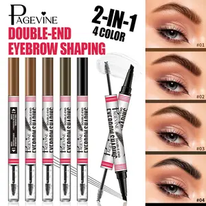 Waterproof Micro Fork Eyebrow Pen with Clear Brow Gel, Double Head Brow Shaping Pencil for Hair Like Strokes, Long Lasting Smudge Resistant Eyebrow Makeup for Thin Sparse Brows Daily Use.