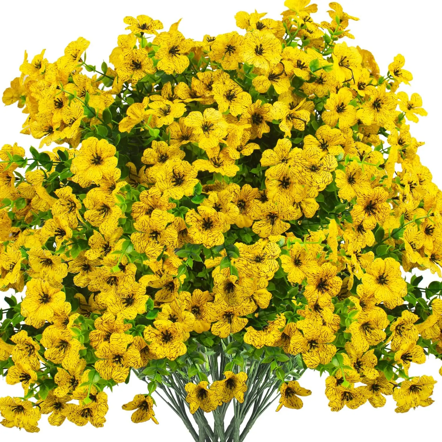 Artificial artificial flowers for outdoor spring decoration, 12 bouquets of artificial silk colorful daisies with UV protection and high realism, suitable for outdoor porches, courtyards, family gardens, gardens, flower pots, window boxes (yellow)