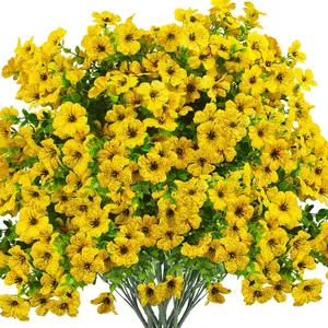 Artificial artificial flowers for outdoor spring decoration, 12 bouquets of artificial silk colorful daisies with UV protection and high realism, suitable for outdoor porches, courtyards, family gardens, gardens, flower pots, window boxes (yellow)