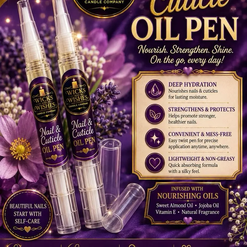 Wicks & Wishes Nail and Cuticle Oil with Vitamin E - Nail Care Treatment, Nourishing Formula for Dryness Relief, Sweet Vanilla Scent, Apply a Few Drops Daily, Moisturizing, Hydrating, Youth, Beauty, Apply Daily, Moisturizer, Nails/Cuticles