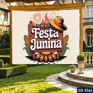 2D Flat Banner Polyester Photography Backdrop, HD Digitally Printed Soft Lightweight Foldable Background Cloth with Festa Junina Festival Theme for Brazilian June Festival, Summer Party, Birthday, Event Decor, Photo Booth and Stud