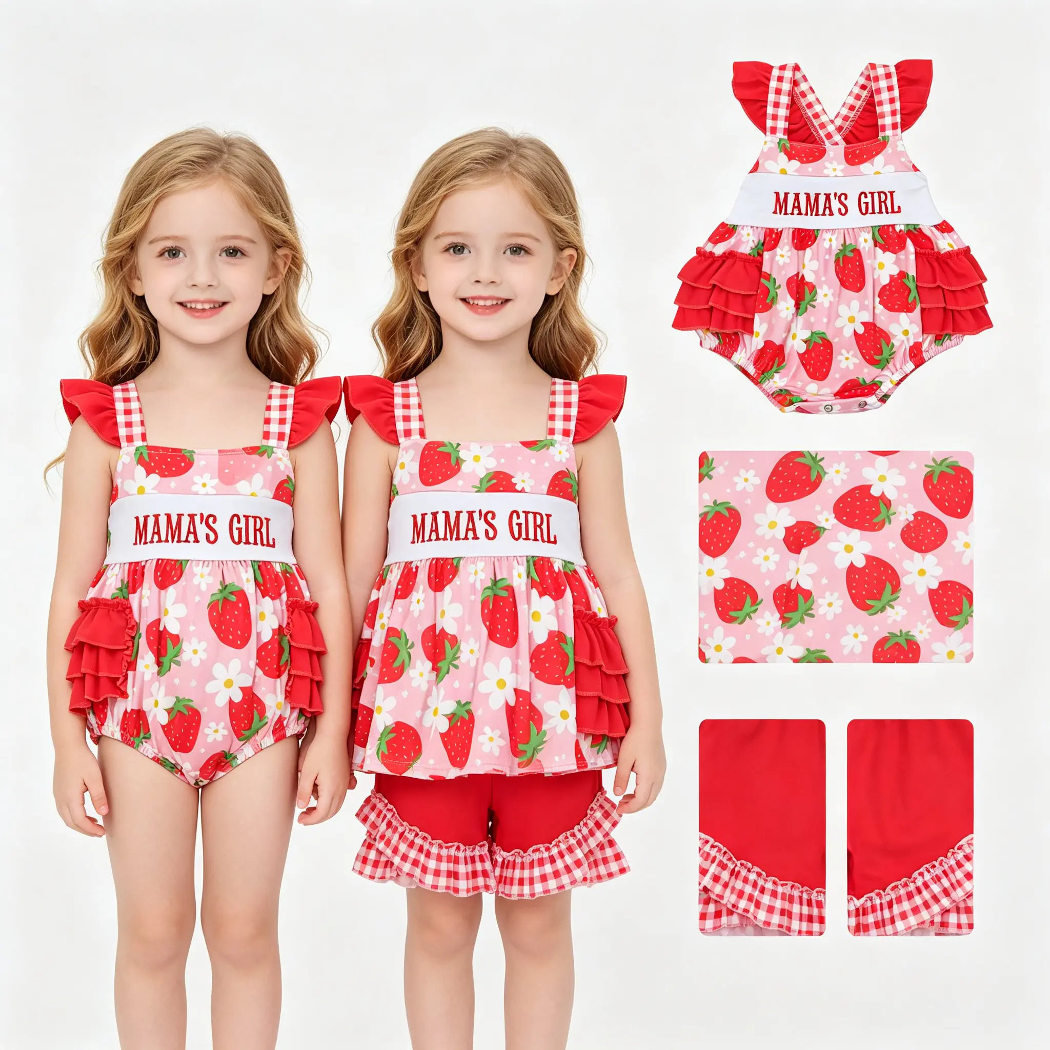 Toddler Girl's Strawberry 2-Piece Summer Clothing Gift Set, Kids' Fashion Outfit Suit, High Quality, Baby Girls Clothing, Tts, Loose Fitting