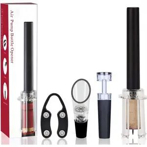 4 PCS Air Pressure Pump Bottle Opener With Foil Cutter,Aerator Pourer,Vacuum Stopper,Simple Cork Remover,Efficient Corkscrew Bottle Opener,Great For Wine Lovers,Perfect Wine Gift.