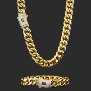Men's Jewelry Set - 6-14MM Copper Cuban Chain with Spring Buckle, Zircon-Inlaid Bracelet & Necklace, Personalized Trendy Fashion Accessory