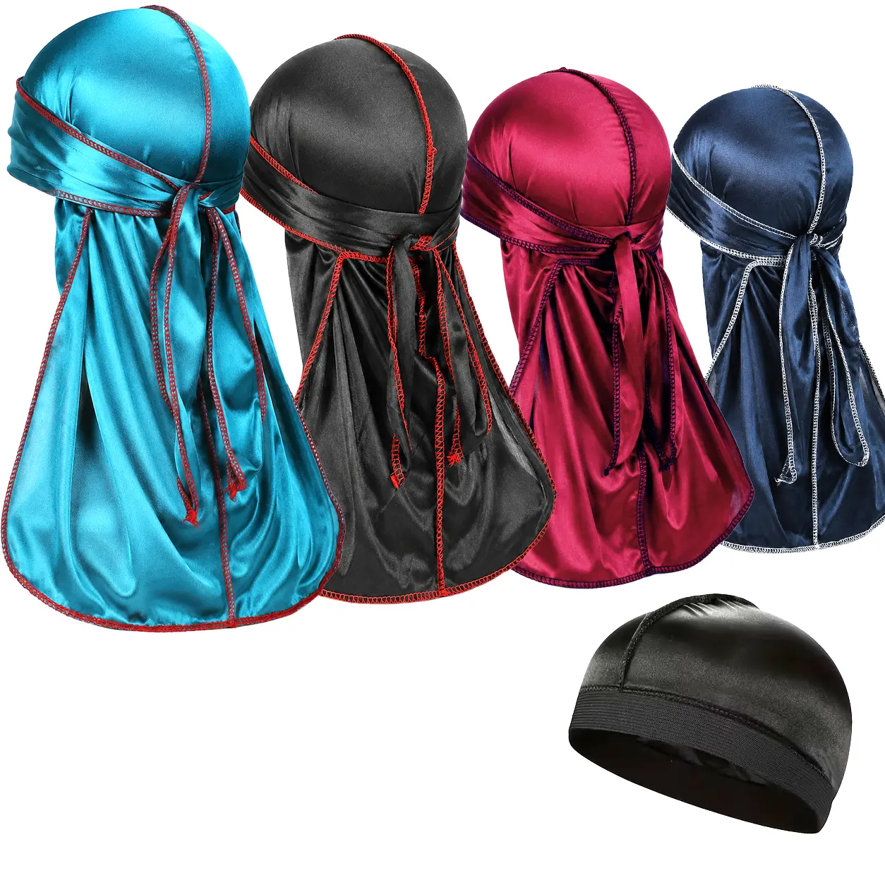 4 Pack Silky Durags with Wave Cap for Men Women, Satin Durags for 360 Waves, Long Tail Do Rags for Black Hair, Braids, Locs, Curly Hair, Sleep & Wave Training Head Wraps Hair Bandanas