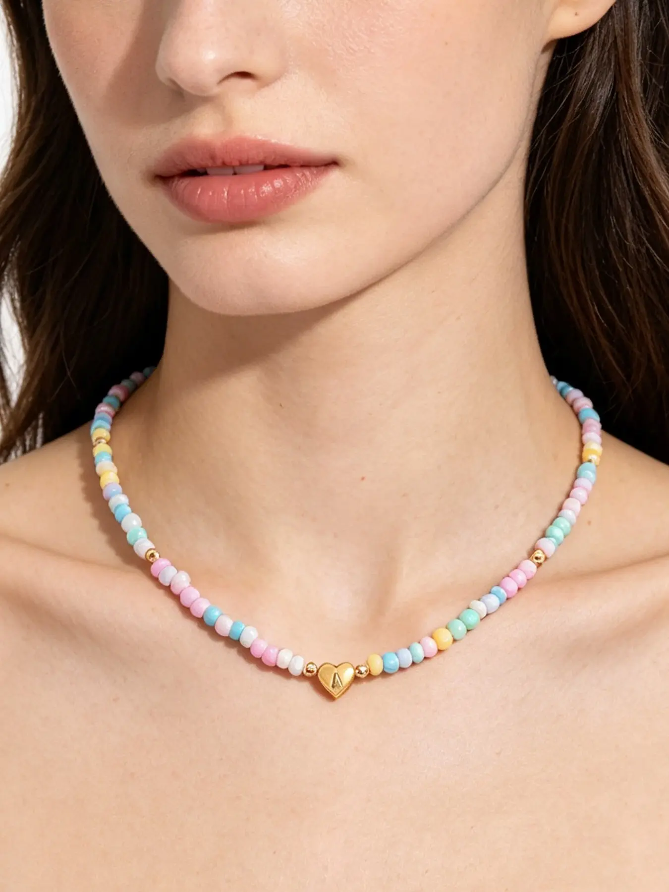 Boho Style Dopamine Sweet Colorful Rice Beads Beaded Necklace, 26 Letters Heart Pendant, Elegant Fashion Accessory for Daily Wear and Events
