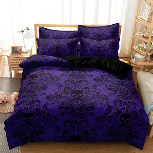 3pcs Soft And Breathable Purple Skull Pattern Duvet Cover Set For Bedroom, Guest Room, And Dorm Decor - Includes 1 Duvet Cover And 2 Pillowcases (Core Not Included) For Halloween