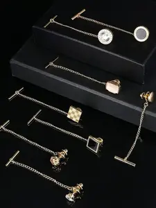 8 Pcs Fashion Exquisite Copper Tie Pin Ornaments for Men Women Solid High-purity Copper Strong Stable Construction Tough Enough To Support Long-time Repeated Daily Use Unique Fine Delicate Connecting Chain Design Overall Fashion Sense Delicate Temperament