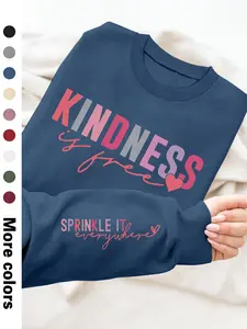 Women's Heart & Letter Print Drop Shoulder Sweatshirt, Casual Long Sleeve Round Neck Pullover for Fall & Winter, Women's Clothes for Daily Wear, Womenswear