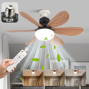 E27 Socket Ceiling Fan Light, Energy-saving Ceiling Fan with LED Bulb, Variable Frequency DC Motor Fan Light Lamp for Home Bedroom Kitchen Garage, Adjustable Lights