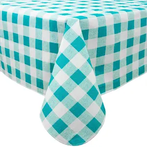 Sky Blue Checkered Tablecloth 60x84, Waterproof and Wrinkle-Resistant for Easy, Elegant Setup