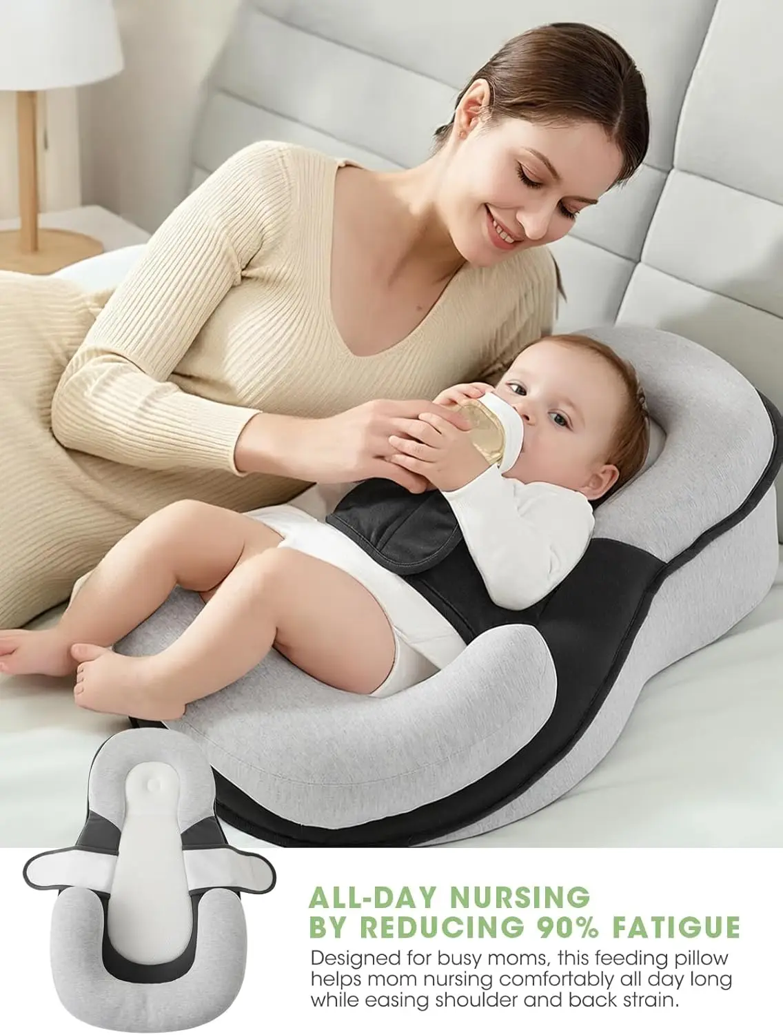 「Plus Edition」Baby Feeding Pillow with Anti-Reflux Incline – Breathable 3D Fabric & Non-Slip Base for Safe, Mess-Free Feeding