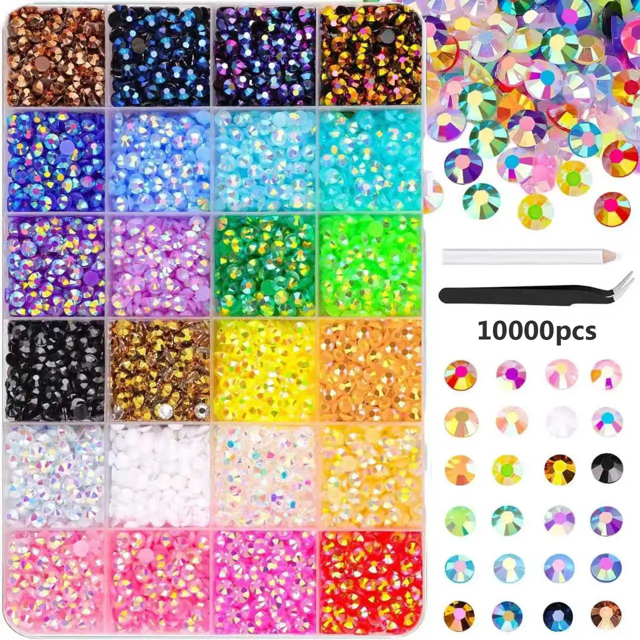 10000pcs DIY Diamond Bedazzling Kit with 3mm Mixed Resin Rhinestones, Perfect for DIY Crafts, Clothing, Nail Art Supplies and Nail Decoration Supplies, Bedazzling Rhinestone Kit, Nail Art Accessories, Nail Diamond Gems