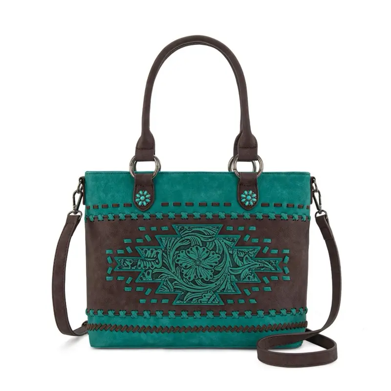 Montana West Western Tooled Whipstitch Aztec Tote/Crossbody Bag