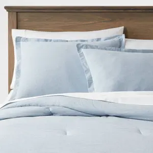 King Cotton Linen Chambray Comforter & Sham Set Blue - Threshold