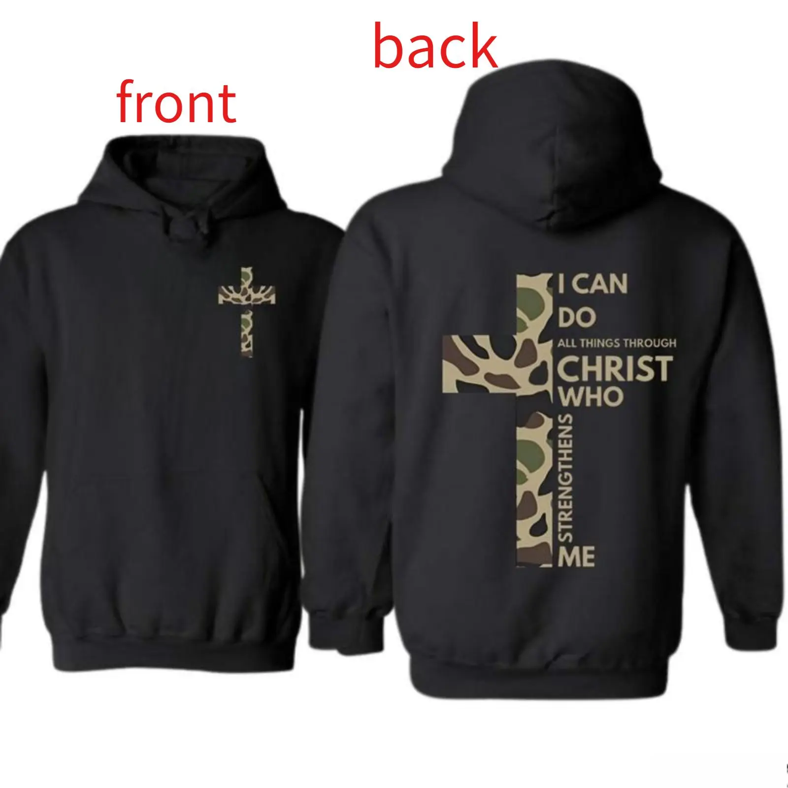 Faith Hoodie for Men and Women – Philippians 4:13 Camo Cross Graphic Sweatshirt – Religious Bible Verse Apparel – Christian Streetwear Hoodie Long Sleeve Crewneck Prints