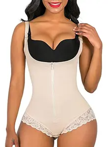 Rubber triangle lace mid-zip shapewear-C Compression Sexy