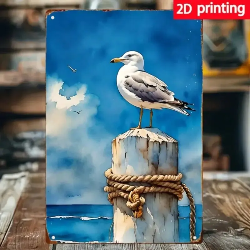 Aluminum Seagull Coastal Wall Art with Rope Design Waterproof Nautical Decor for Bathroom Bedroom Kitchen Living Room House