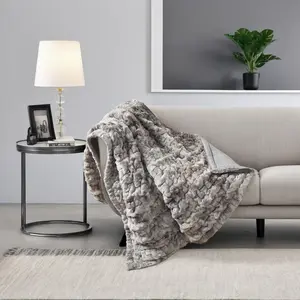 Ruched Faux Fur Throw - Ultra-Soft, Multi-Color, 50"W x 60"L, Ideal for Bed & Couch, All Seasons, Home Bedroom Decor