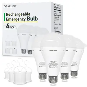 Emergency Rechargeable Light Bulbs 60 Watt, Warm White 3000K Battery Powered Light Bulb E26 Base, LED Battery Operated Light Bulb Long Lasting for Lamps Power Outage Sconces, 2 Pack / 4 Pack