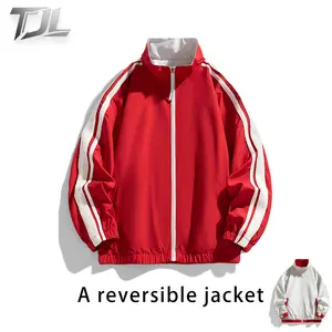 TJL Men's Reversible Zip-Up Jacket - Dual-Sided Streetwear Style for Everyday Comfort Menswear Zipper Polyester Coats Stylish Tops Chainsaw Casual Two-way Double-faced Korean Varsity Patchwork Windbreaker Long Sleeve