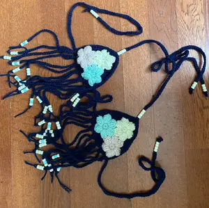 Crochet/Knit Floral Fringed Bikini Top