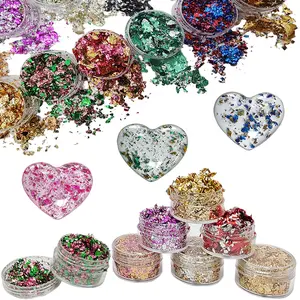 12 Bottle Mixed Color Crushed Gold Leaf Set, Vibrant Colors, Good Shine, Ideal for Resin Art, Painting, Crafts, Phone Cases, Slime, Clay