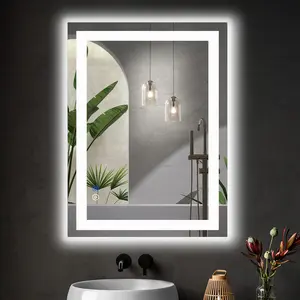 【Valentine's Day Gifts】LED Bathroom Vanity Mirror for Wall with Double Front and Back Light, Anti-Fog, Shatter-Proof, Dimmable, Tempered Glass, Memory Function