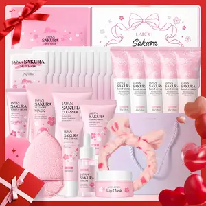 Sakura Skincare Set, Glow Kit, 36pcs/set Face Cleanser & Face Cream & Eye Cream & Serum & Lip Mask & Mud Mask & Peel Off Mask & Hand Cream & Face Scraper & Cleansing Puff Skin Care Kit