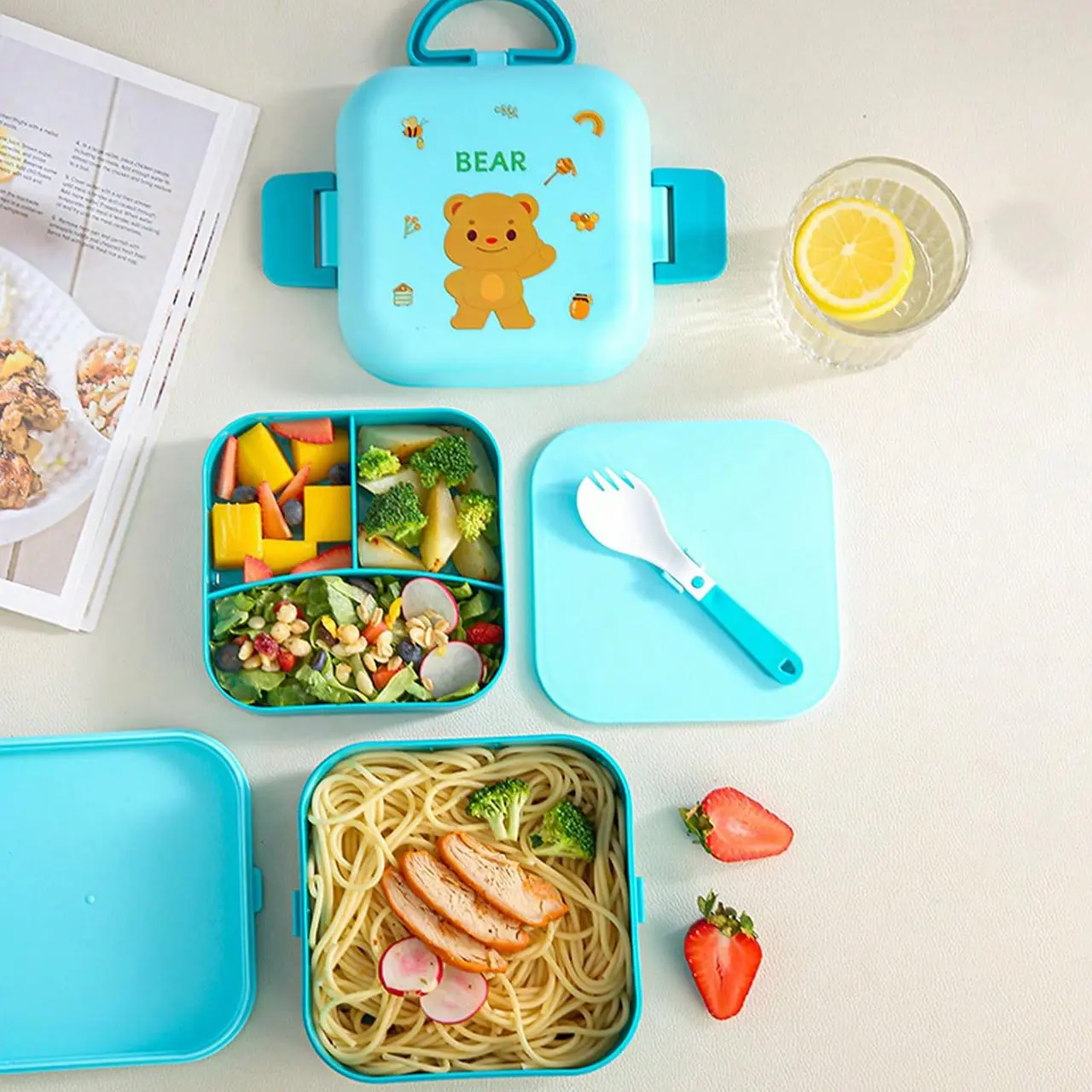 Cartoon Kids Lunch Box, Toddler Lunch Box, Two-Tier Compartment with Sealed Design, Large Capacity Microwavable Bento Box with Utensils, Leakproof Lunchbox, Leakproof Lunch Containers