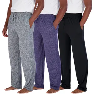 Real Essentials 3 Pack: Men's Soft Pajama Lounge Pants with Drawstring & Pockets - 4-Way Stretch & Wicking-Big & Tall (S-5XL)