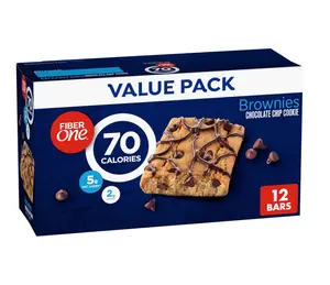 Fiber One 70 Calorie Brownies, Chocolate Chip Cookie Snack Bars, 2g Sugar, Value Pack, 12 Ct, 10.6 oz