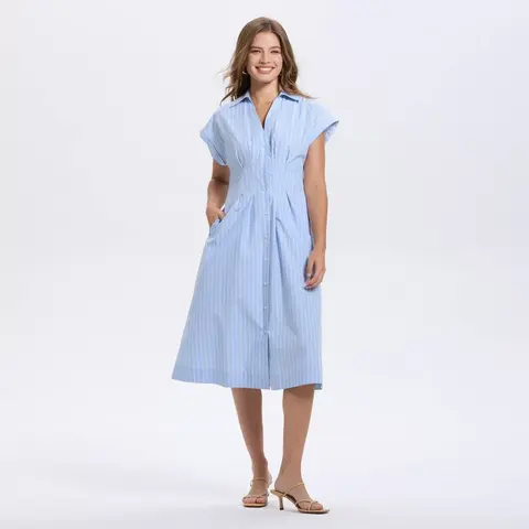 Women's Short Sleeve Pleated Midi Shirtdress - A New Day