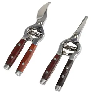 Garvee 2-Pack Wood & Steel Handle Bypass Pruning Shears for Gardening | Curved & Straight Garden Shears 8x20cm | Ultra Sharp Blades for Plants, Flowers & Light Branches | Essential Gardening Tools