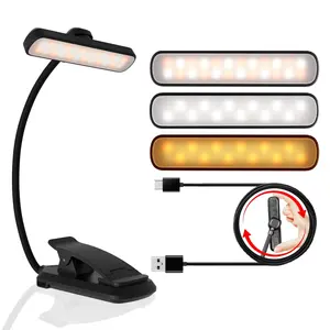 LED Rotatable Book Light, USB Rechargeable Clip-on Light, 3 Eye-friendly Colours & 5 Brightness Reading Light, Led Desk Lamp, Suitable for Reading, Working, Studying