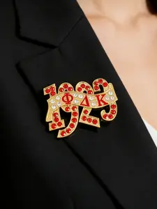 Delta 1923 Rhinestone Alloy Brooch, Greek Sorority Fraternity Design, & Triangle Lettering, Clip Type Accessory
