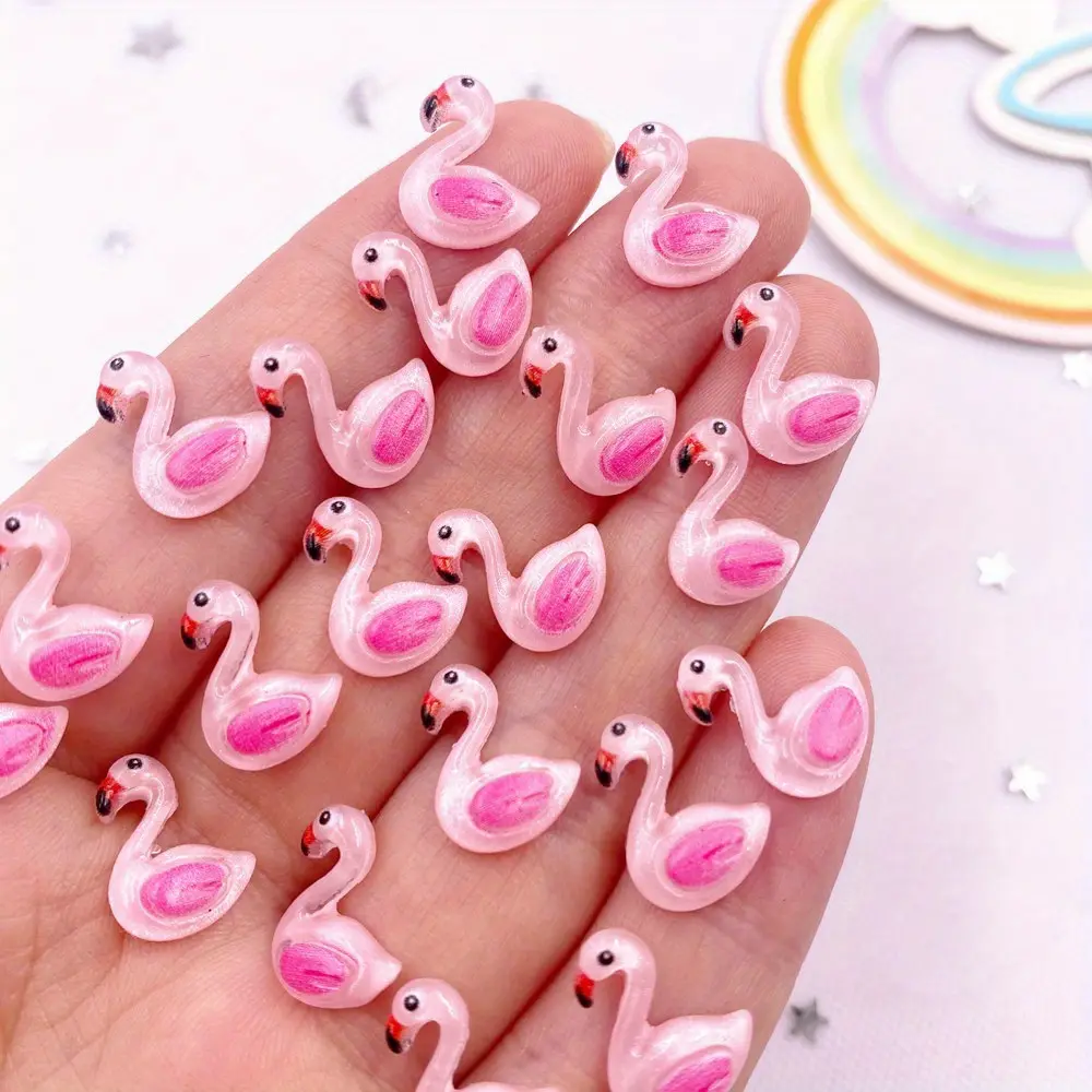 30pcs Resin Colorful Mini Pink Flamingol Art Flat back Rhinestone Embellished Applique DIY Wedding Scrapbook Decor Jewelry Crafts Accessories