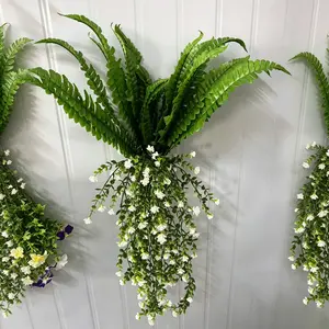 4pcs Set - Large Boston Fern, Camellia, Hanging Plant Vines, Wall Hanging Combo, Outdoor - Wedding Garden Modern Decor, Garden and Yard Decoration, Maintenance-Free - Perfect for Spring, Valentine's Day, Mother's Day
