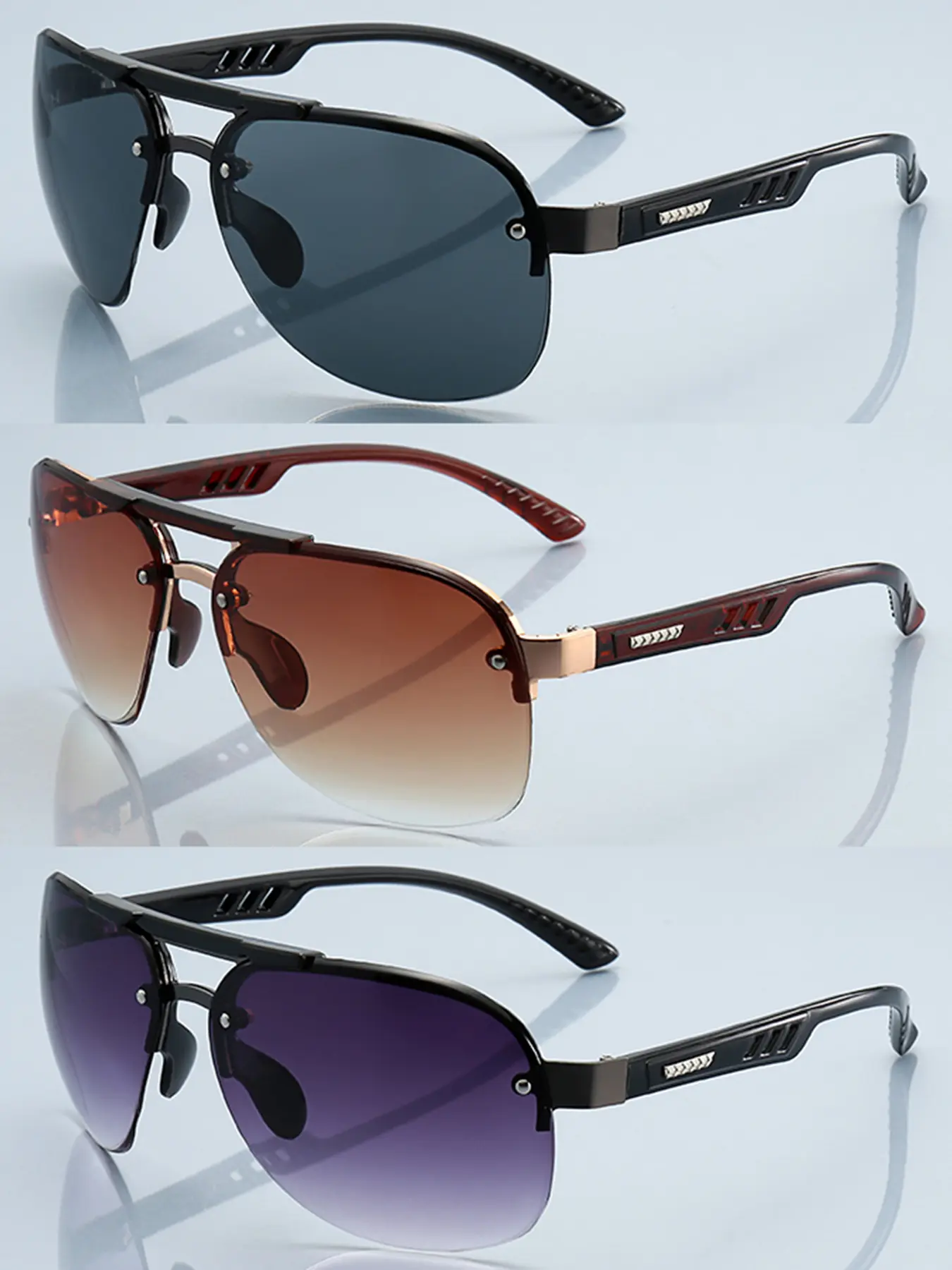 3pcs latest model metal rivet decorated retro sunglasses, Vintage Trendy Sunglasses, Stylish Sunglasses, Styling Sunglasses, Fashionable Sunglasses, unisex design, adopting transition gradient lenses, suitable for daily wear and fashion accessories
