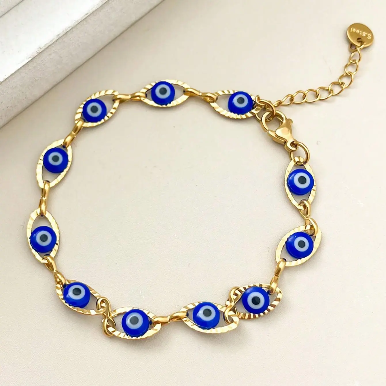 D'Luxe Essentials Vintage Elegant Minimalist Stainless Steel Evil Eye Bracelet Non Tarnish Jewelry for Women