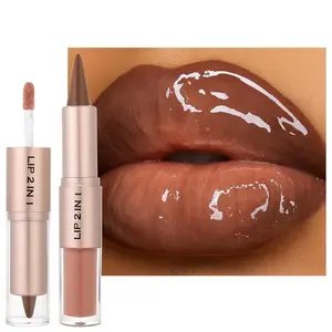 Erinde 2 In 1 Lip Combo Set, Dual-Ended Lip Liner & Gloss Combo, Nude Brown Lipliner, Velvet Matte Lipstick & High-Shine Gloss, High Pigmented Long-Lasting Lipstick Makeup, Vegan & Cruelty-Free, 06