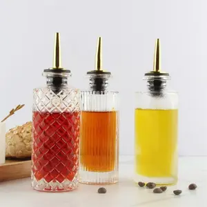 3pcs Glass Dispensing Bottles with Metal Spout, Anti-Drip, Kitchen Gadgets, Ideal for Syrup, Olive Oil, Ketchup, Vinegar, Juice, Restaurant Kitchen Outdoor BBQ, Oil Dispenser