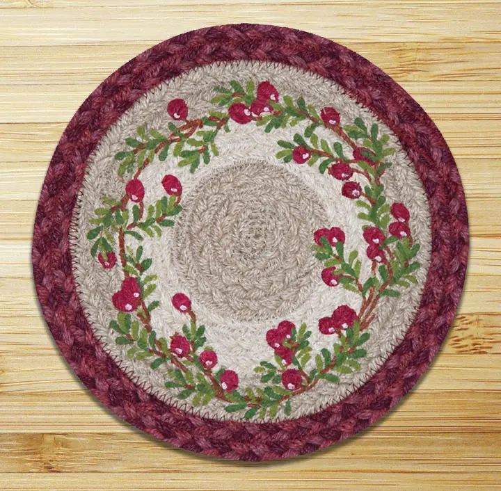 212 MAIN Equestrian Cranberry Round Hand-Stenciled Low Pile Rug, Eco-Friendly Indoor/Outdoor Decor